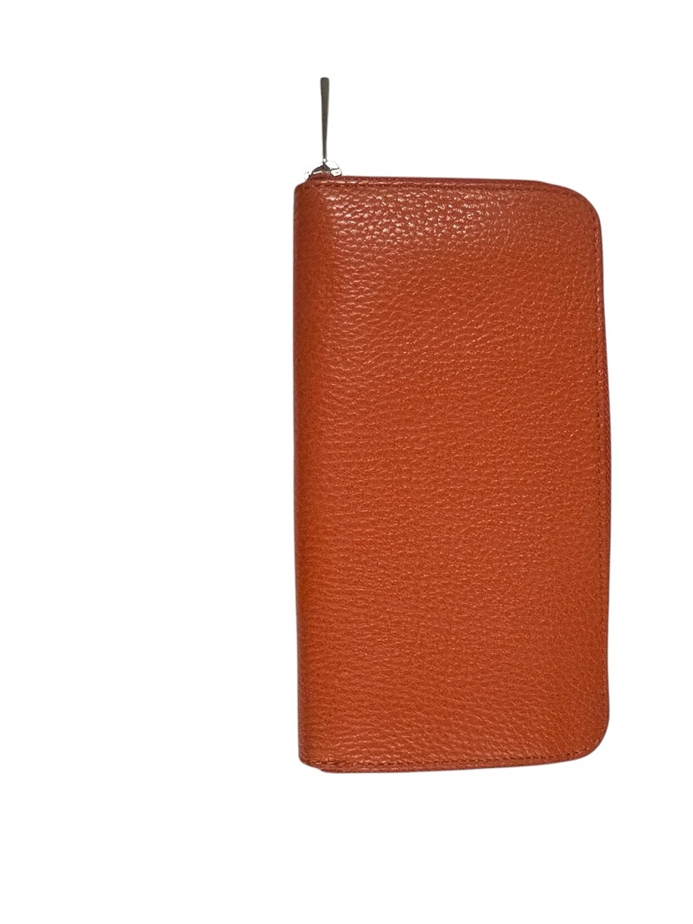 Made in Italy Genuine Leather Zip Around Wallet Orange Pebbled Leather